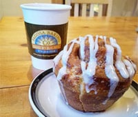 Pagosa Baking Co. coffee and drizzled muffin