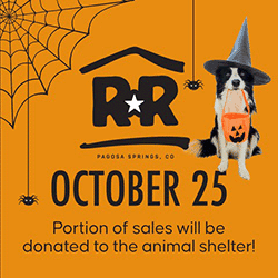 Riff Raff logo with dog holding pumpkin